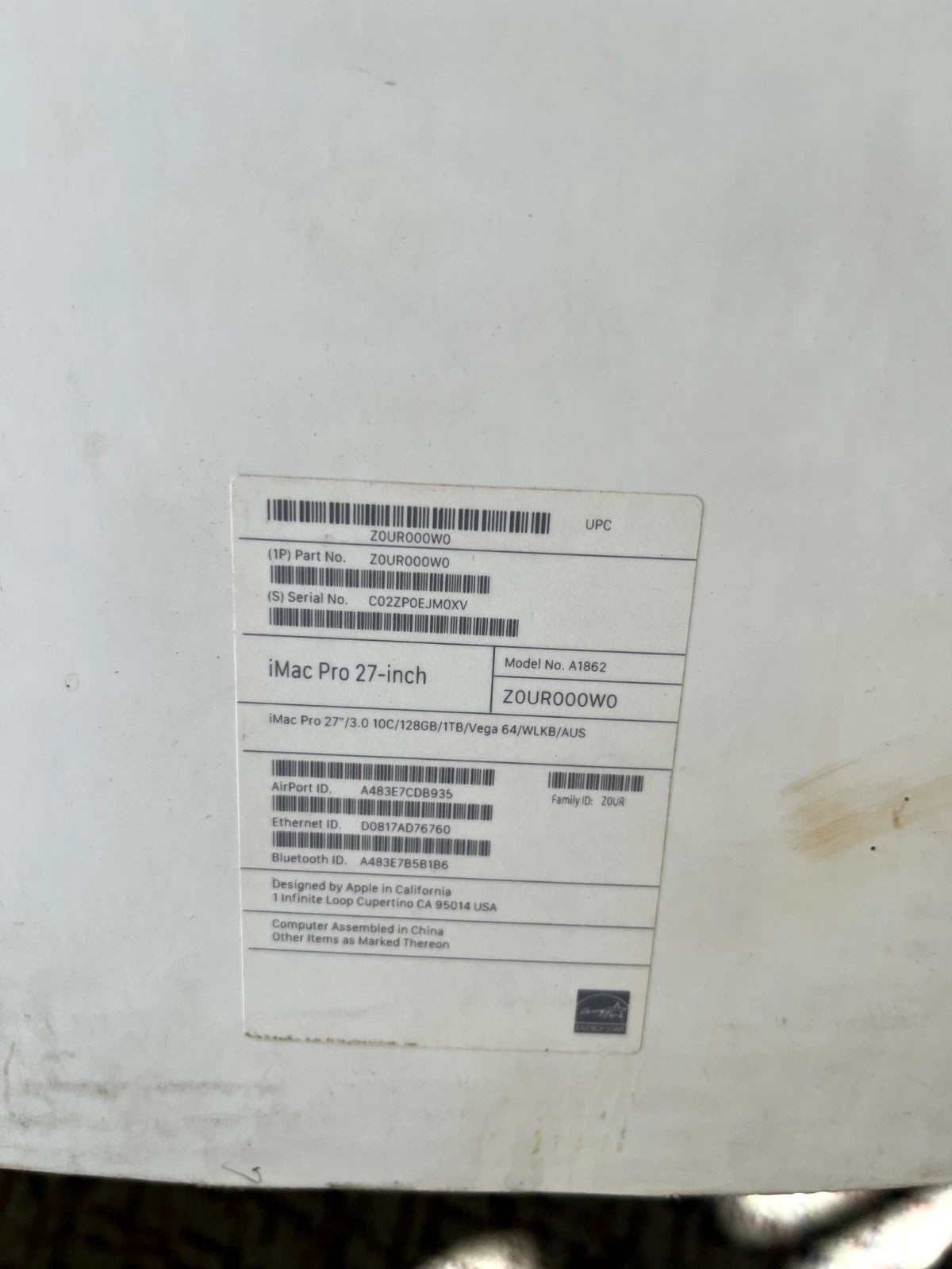 *RFB* Apple iMac Pro 2017 27" A1862 Retina 5K 8-Core Xeon CPU 64GB RAM 1TB SSD Radeon Pro Vega 56 8Gb - Factory Refurbished Unit