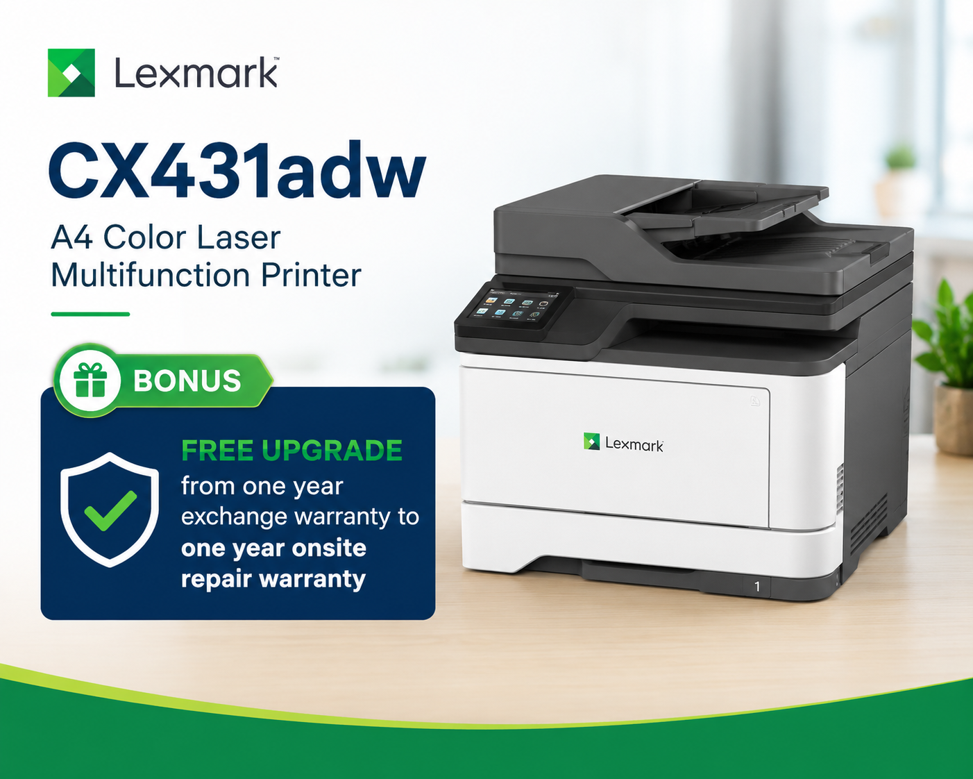 Lexmark CX431ADW A4 Color Laser Multifunction Printer + Onsite Repair Warranty (40N9575+ 2371560 ) 25PPM