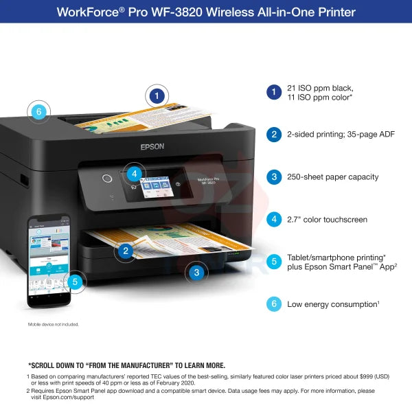 *Sale!* Epson Workforce Pro Wf-3820 Colour A4 Multifunction Mfp Inkjet Printer #812 Ink