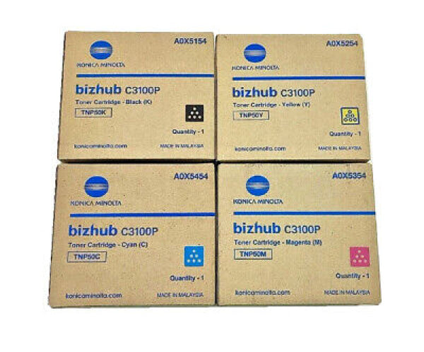 *Sale!* Genuine 4X Pack Konica Minolta Tnp50 C/M/Y/K Standard Yield Toner Cartridge Set For C3100P