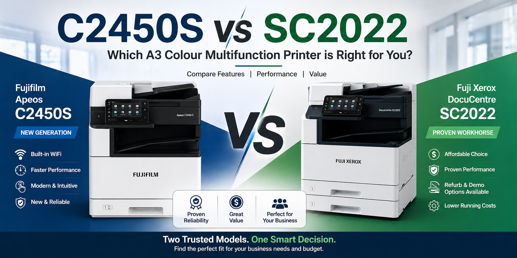 Fujifilm C2450S vs Fuji Xerox SC2022 | A3 MFP Printer Comparison Guide