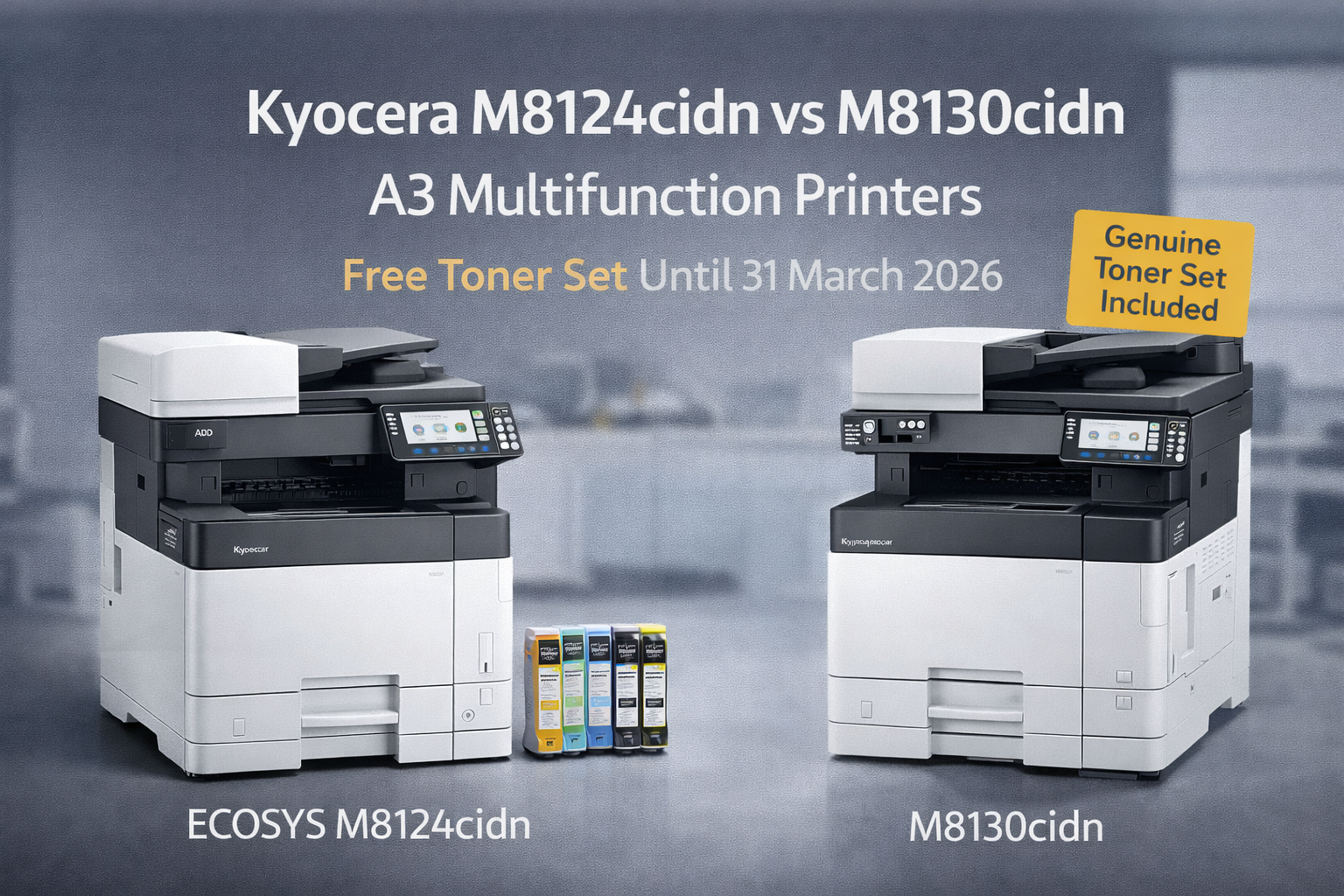 Kyocera M8124cidn vs M8130cidn A3 Color Laser MFP – Free Toner Set & Compare