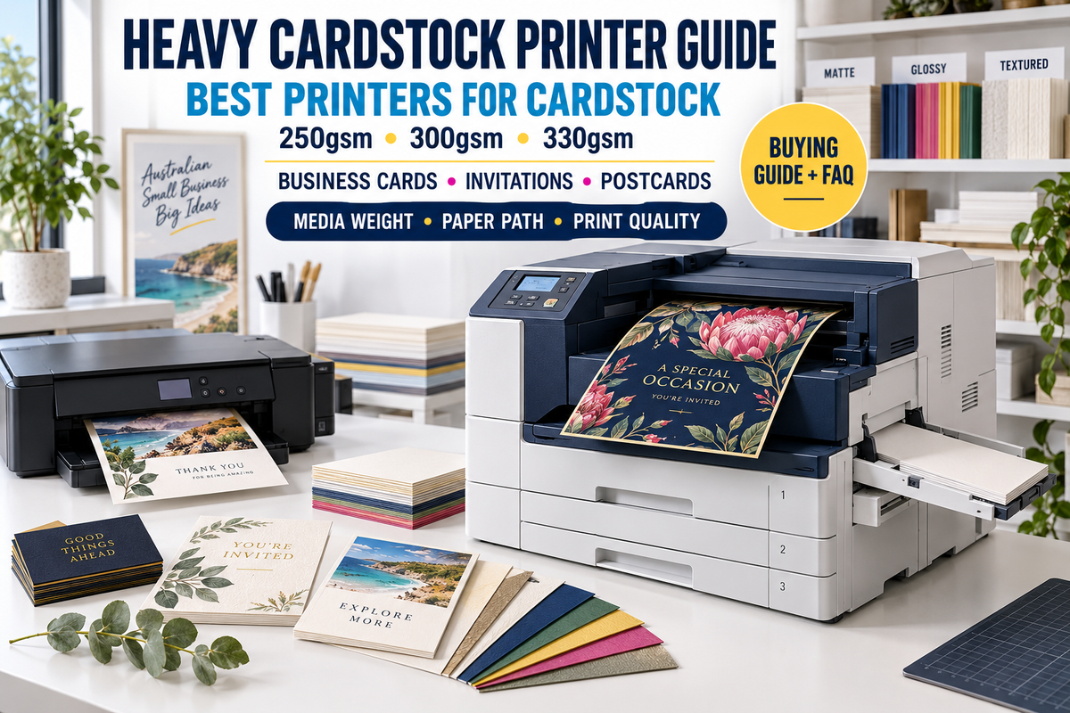 Best inkjet and laser printers for printing on 250gsm, 300gsm and 330gsm heavy cardstock, including business cards, invitations and postcards.