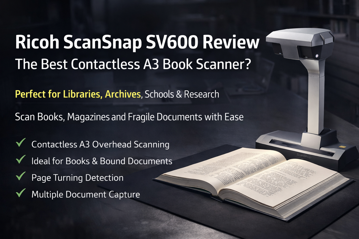 Scanner Article Ricoh Fujitsu ScanSnap SV600 Overhead Scanner Review for Books & Archives