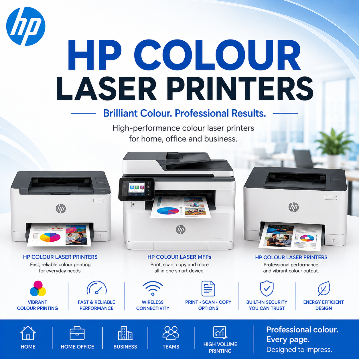 HP Colour Laser Printers and multifunction models for home, office and business