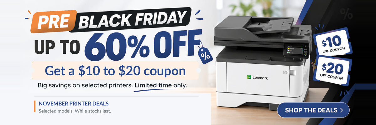 Pre Black Friday Printer Deals at OZ Toner. Up to 60% off selected printers and get a $10 to $20 coupon. 2160 by 720 desktop banner.
