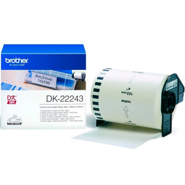 1 X Genuine Brother Dk-22243 White Paper Tape Roll - 102Mm 30.48M Continuous Length Label