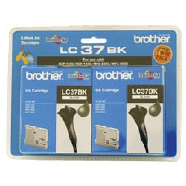 1 X Genuine Brother Lc-37 Black Ink Cartridge Twin Pack Lc-37Bk2Pk -