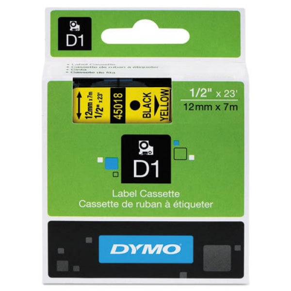 1 X Genuine Dymo D1 Label Tape 12Mm Black On Yellow 45018 - 7 Metres