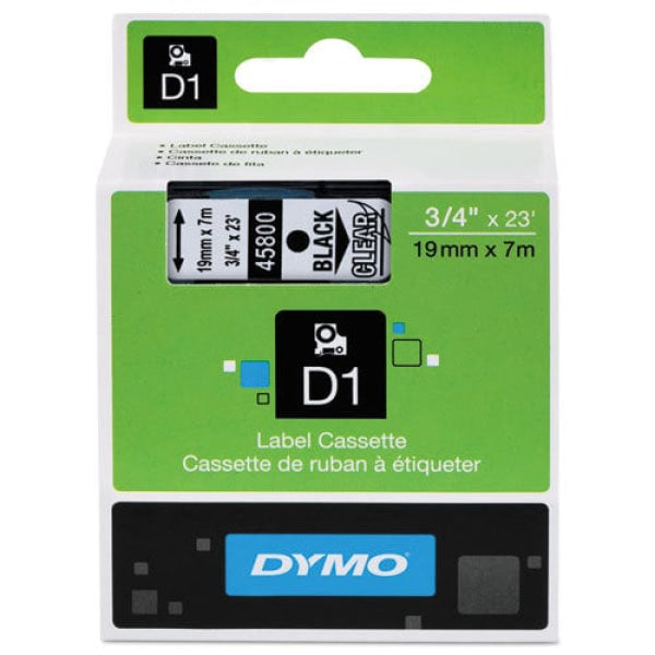 1 X Genuine Dymo D1 Label Tape 19Mm Black On Clear 45800 - 7 Metres