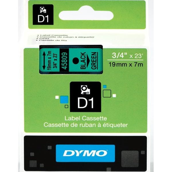 1 X Genuine Dymo D1 Label Tape 19Mm Black On Green 45809 - 7 Metres