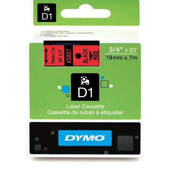 1 X Genuine Dymo D1 Label Tape 19Mm Black On Red 45807 - 7 Metres