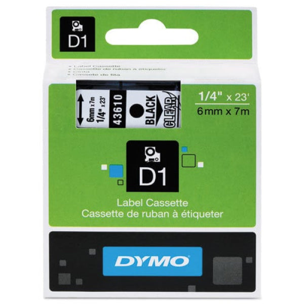 1 X Genuine Dymo D1 Label Tape 6Mm Black On Clear 43610 - 7 Metres