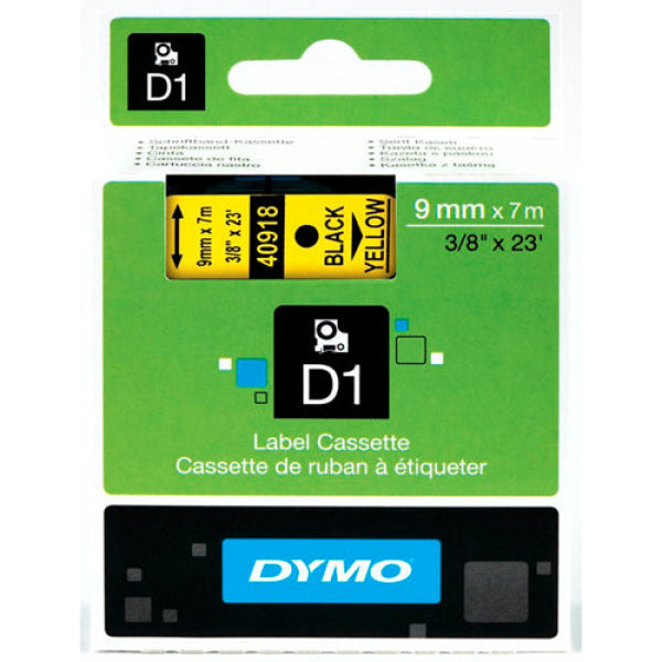 1 X Genuine Dymo D1 Label Tape 9Mm Black On Yellow 40918 - 7 Metres