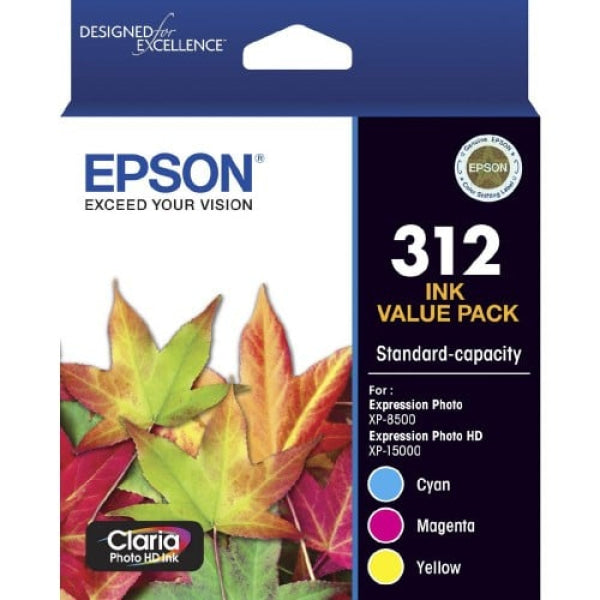 1 X Genuine Epson 312 3 Colour Cmy Ink Cartridge Value Pack Standard Yield -