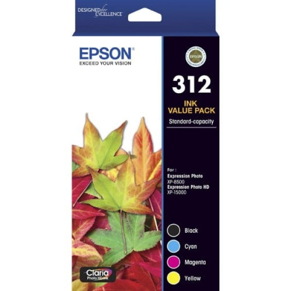 1 X Genuine Epson 312 4 Colour Bcmy Ink Cartridge Value Pack Standard Yield -