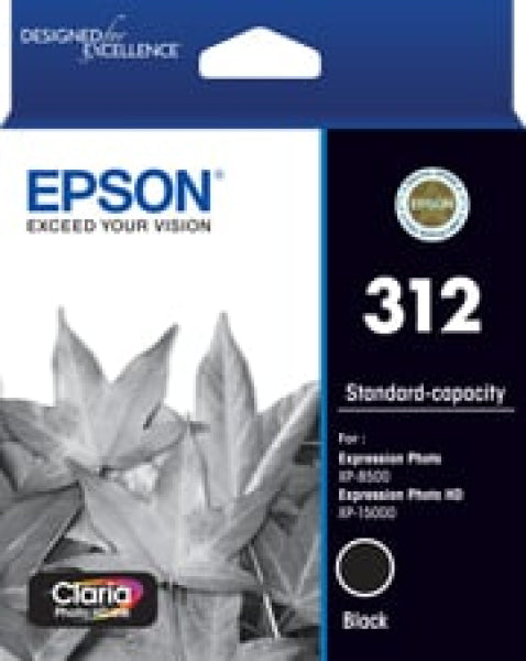 1 X Genuine Epson 312 Black Ink Cartridge Standard Yield -