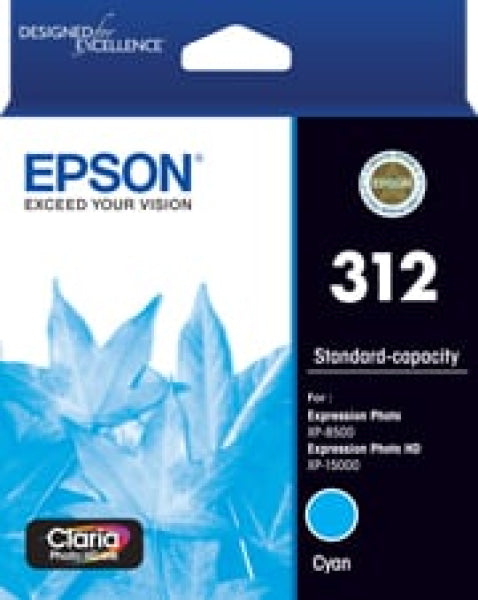 1 X Genuine Epson 312 Cyan Ink Cartridge Standard Yield -