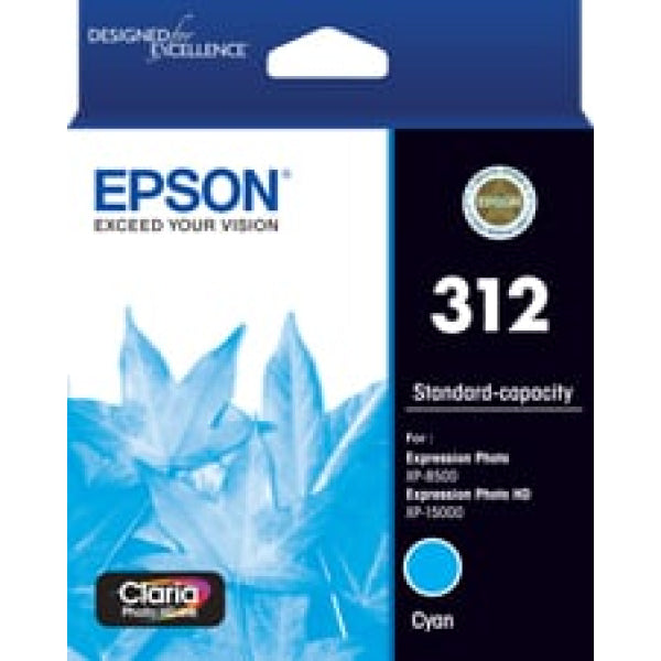 1 X Genuine Epson 312 Cyan Ink Cartridge Standard Yield -