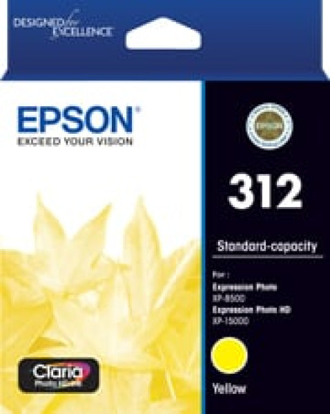 1 X Genuine Epson 312 Yellow Ink Cartridge Standard Yield -