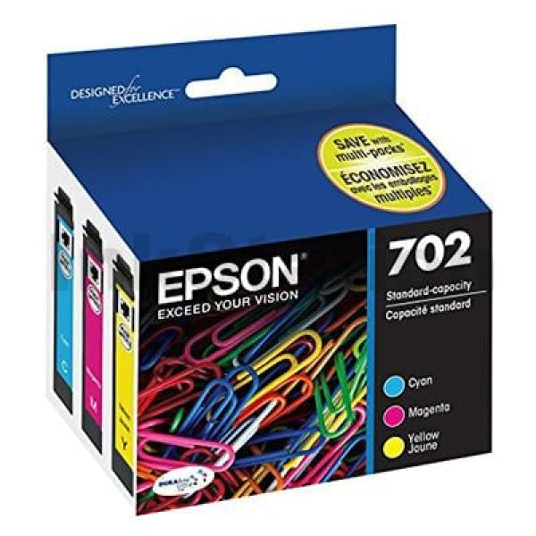 1 X Genuine Epson 702 3 Colour Cmy Ink Cartridge Value Pack Standard Yield -