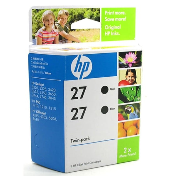 1 X Genuine Hp 27 Black Ink Cartridge Twin Pack Cc621Aa -