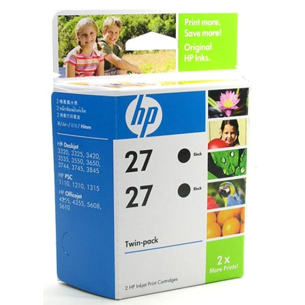 1 X Genuine Hp 27 Black Ink Cartridge Twin Pack Cc621Aa -