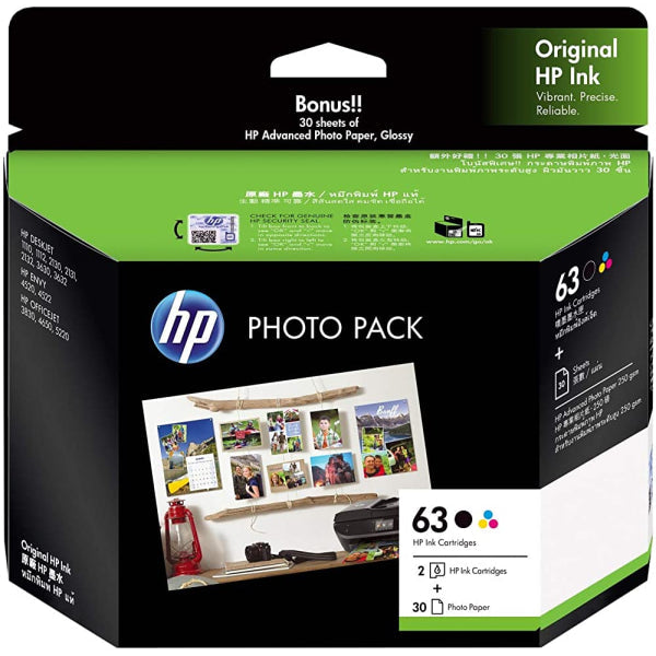 1 X Genuine Hp 63 Black &Amp; Colour Ink Cartridge Value Pack 3Jr59A -
