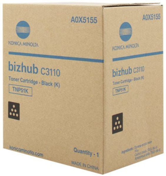 1 X Genuine Konica Minolta Bizhub C3110 Black Toner Cartridge Tnp51K A0X5195 -