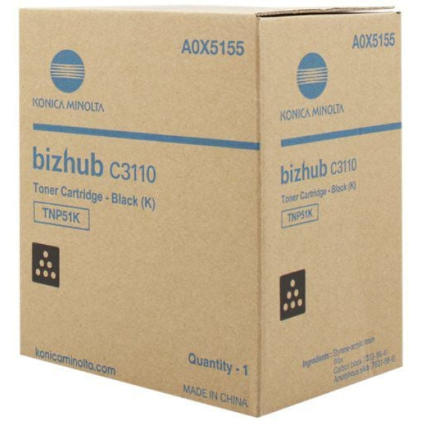 1 X Genuine Konica Minolta Bizhub C3110 Black Toner Cartridge Tnp51K A0X5195 -