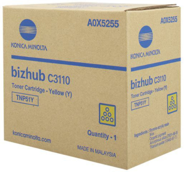 1 X Genuine Konica Minolta Bizhub C3110 Yellow Toner Cartridge Tnp51Y A0X5295 -
