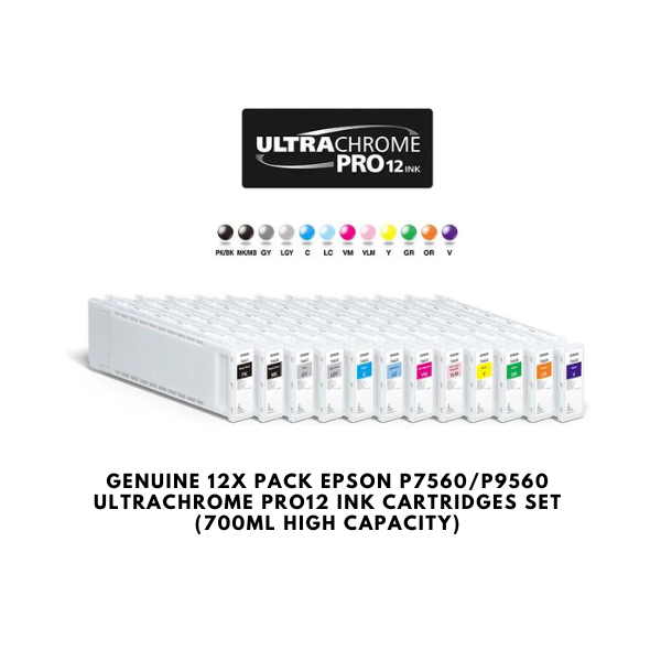 Genuine 12x Pack Epson P7560/P9560 UltraChrome PRO12 Ink Cartridges Set High Capacity (700ml) [T44J1-T44QJD]