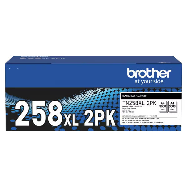 2X Brother Tn-258Xl Hy Black Toner Cartridge For Dcp-L3520Cdw Hl-L3240Cdw L8240Cdw Mfc-L8390Cdw