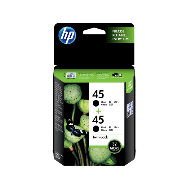 1 X Genuine Hp 45 Black Ink Cartridge Twin Pack Cc625Aa -