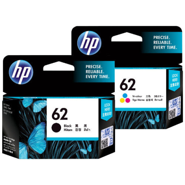 2X Pack Genuine Hp #62 Black & Colour Ink Cartridge Set Value (1Bk 1C) C2P04Aa C2P06Aa -