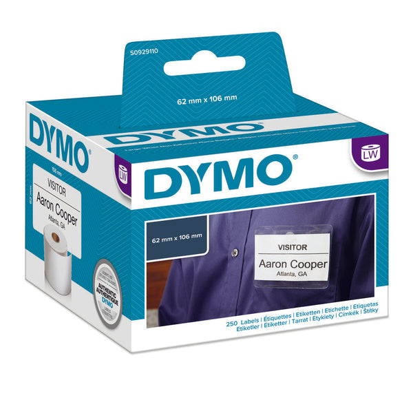 1 X Genuine Dymo Lw Non-Adhesive Name Badge Labels 62Mm 106Mm - 250 Sd30856 S0929110 Label