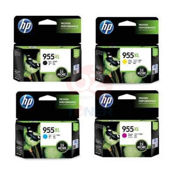 4 Pack Genuine Hp 955Xl Ink Cartridge Set (1Bk 1C 1M 1Y) L0S72Aa L0S63Aa L0S66Aa L0S69Aa Bundle -