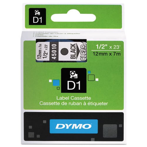 1 X Genuine Dymo D1 Label Tape 12Mm Black On Clear 45010 - 7 Metres