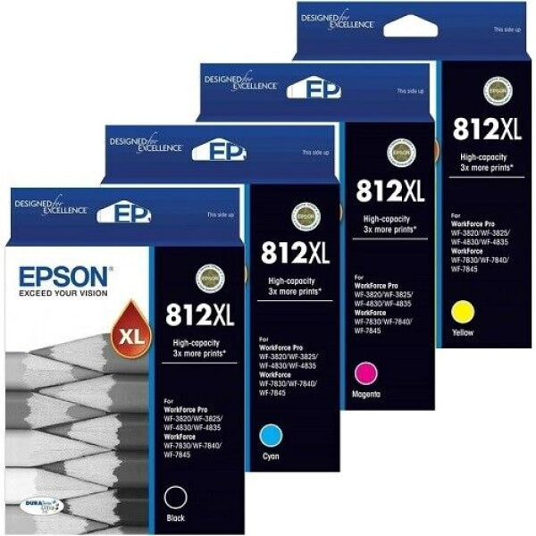 4X Pack Genuine Epson #812Xl Ink Cartridge Set (1Bk 1C 1M 1Y) High Yield [T05E192-T05E492] -