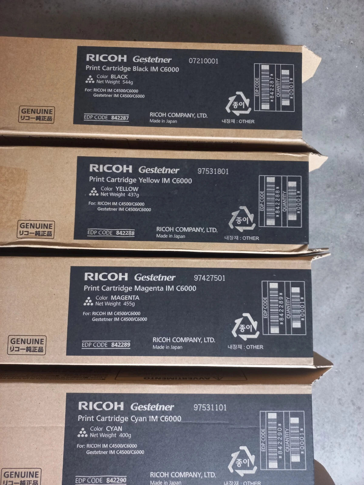 *Bundle!* 4x Pack Genuine Ricoh IM C4500 IM C6000 Toner Cartridge Set [842287-842290]