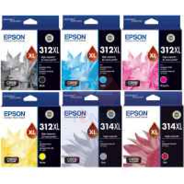 6X Pack Genuine Epson 312Xl 314Xl Ink Set (1Bk 1C 1M 1Y 1Gy 1R) High Yield For Xp-15000 T183A92