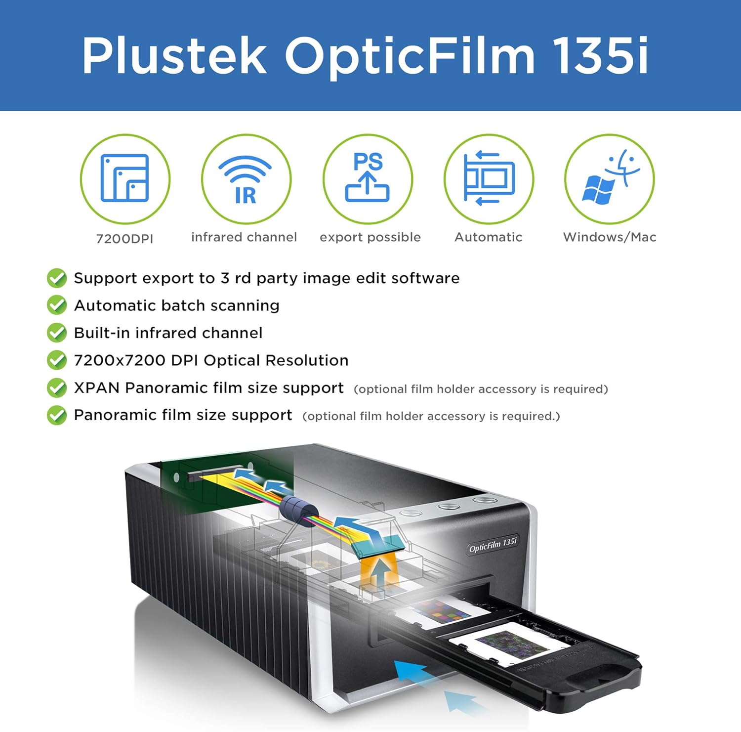 Plustek OpticFilm 135i 35mm Film Scanner – High-Resolution Film & Slide Scanner