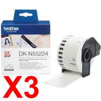 *CLEAR!* 3x Brother DK-N55224 Black Text on White Continuous Paper Label Roll Non-Adhesive (54mm x 30.48m)