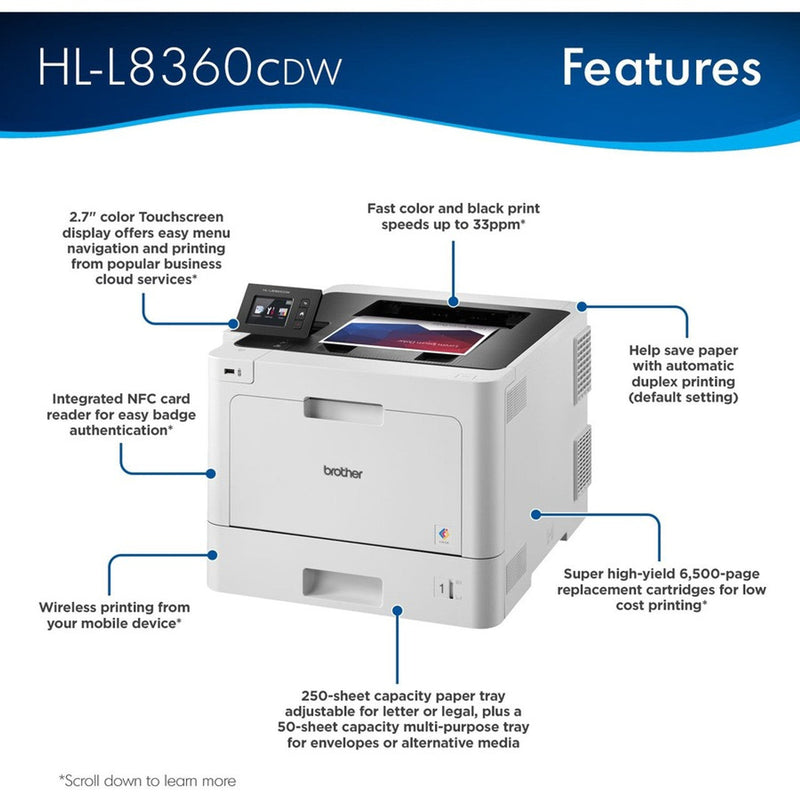 Brother Hl-L8360Cdw A4 Color Laser Wi-Fi Printer+Duplex+Nfc+Airprint Tn441Bk [Hll8360Cdw] Printer