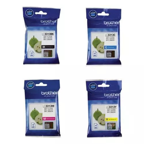 Bundle: 4x Pack Genuine Brother LC-3313 C/M/Y/K Ink Cartridge Set for MFC-J890DW MFC-J491DW