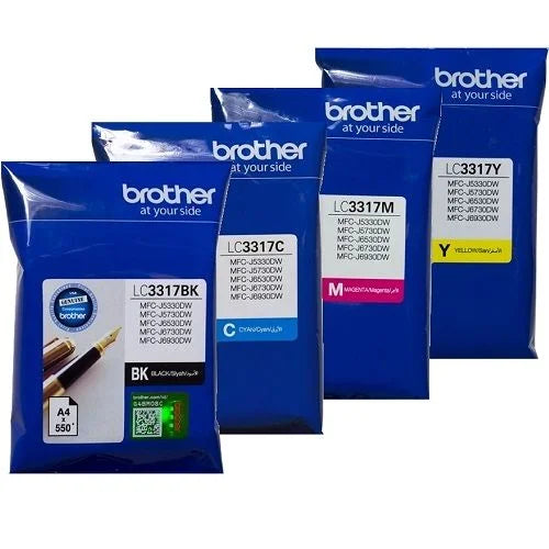 Bundle: 4x Pack Genuine Brother LC-3317 C/M/Y/K Ink Cartridge Set (1BK,1C,1M,1Y)