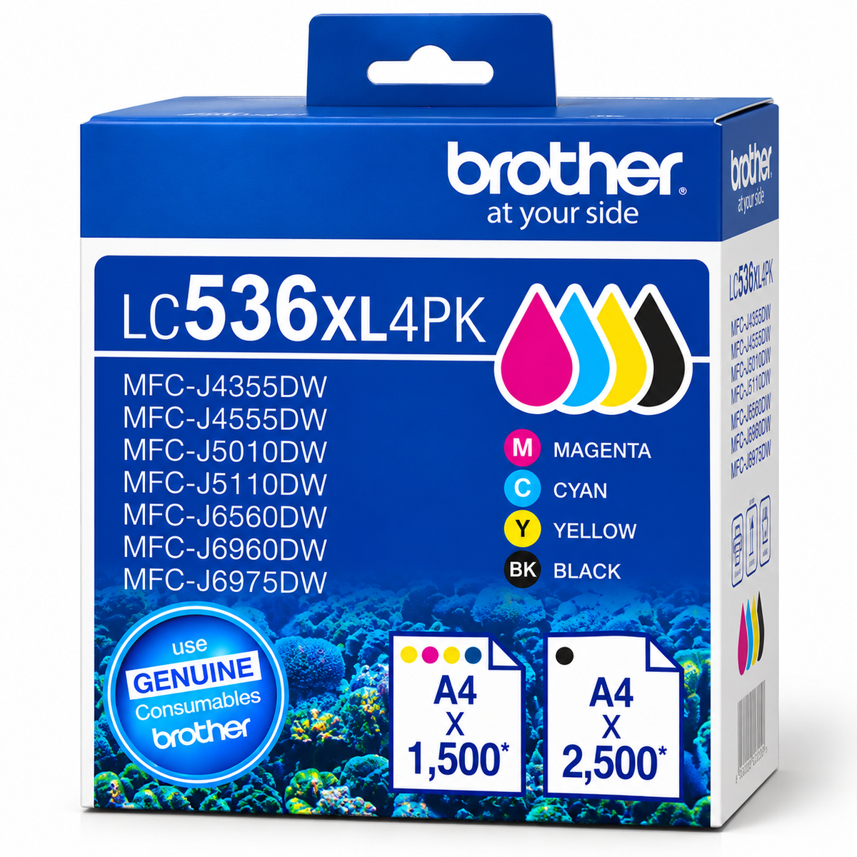 4x Pack Genuine Brother LC536XL Ink Cartridge Set High Yield for MFC-J4355DW MFC-J6960DW [LC536XL4PK]
