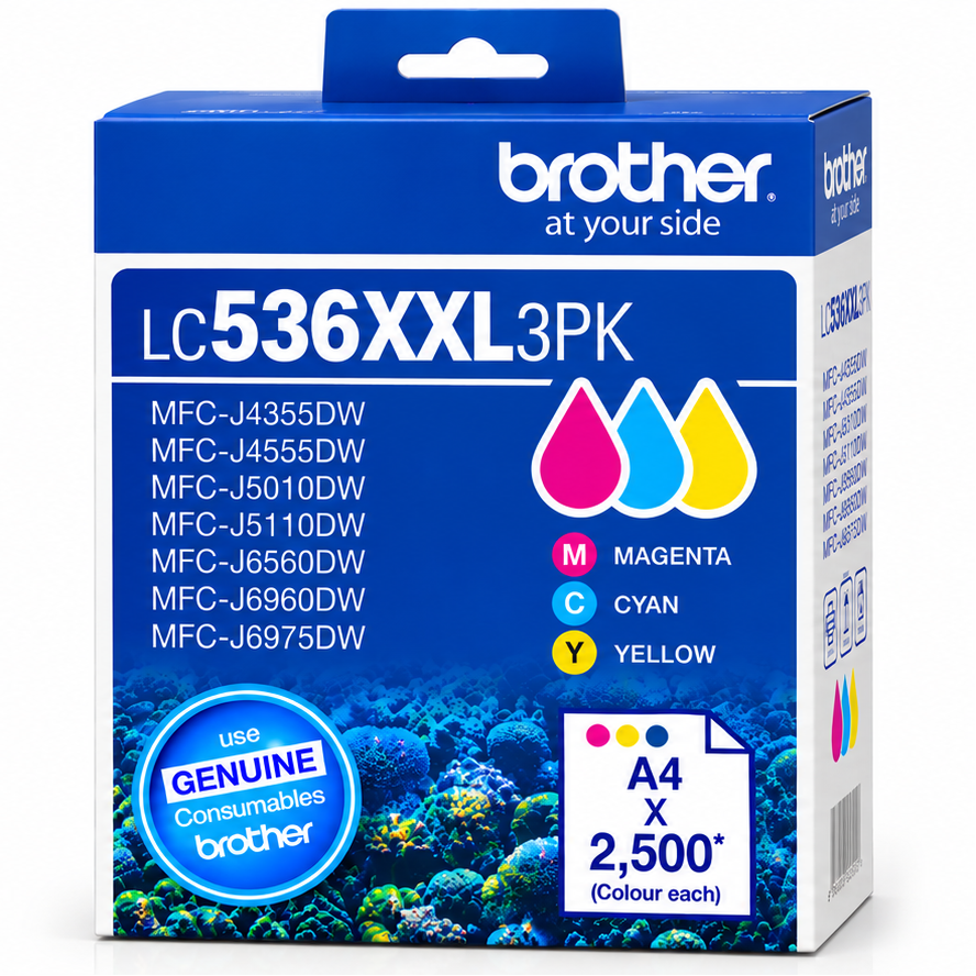 3x Pack Brother LC536XXL C/M/Y Color Ink Cartridge Set for MFC-J6560DW MFC-J4555DW [LC536XXL3PK]