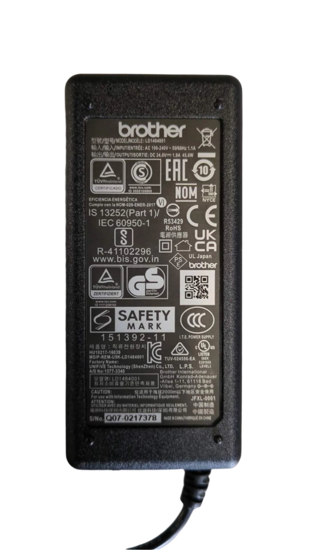 Genuine Brother LD1484001 AC Adapter 24V 1.9A 45.6W Power Supply 6.5mm for Document Scanner [D00S45001]