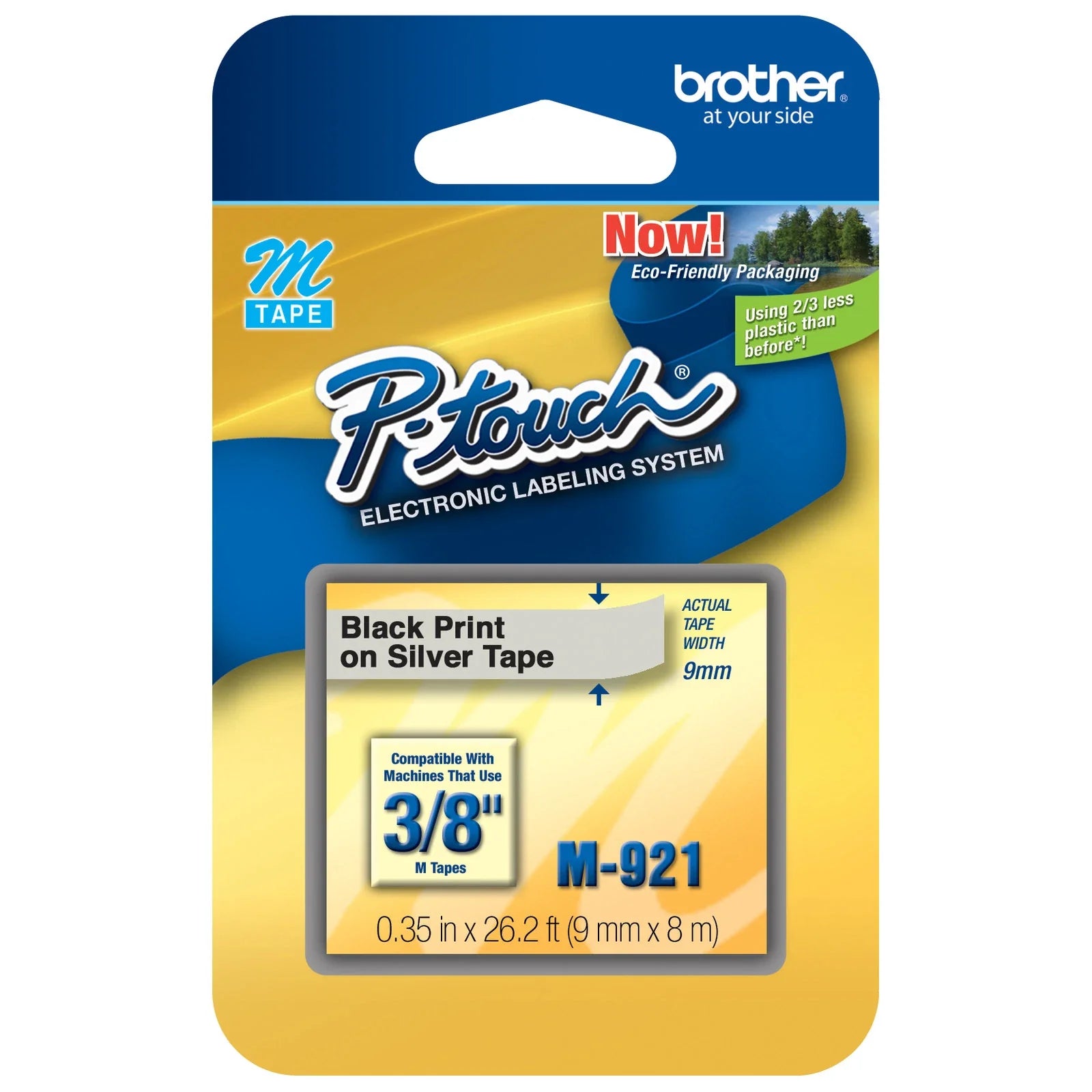 Genuine Brother M-921 Labelling Tape 9mm Black on Silver